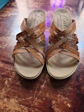 Skechers Slip-On Comfort Sandals in Cognac Brown